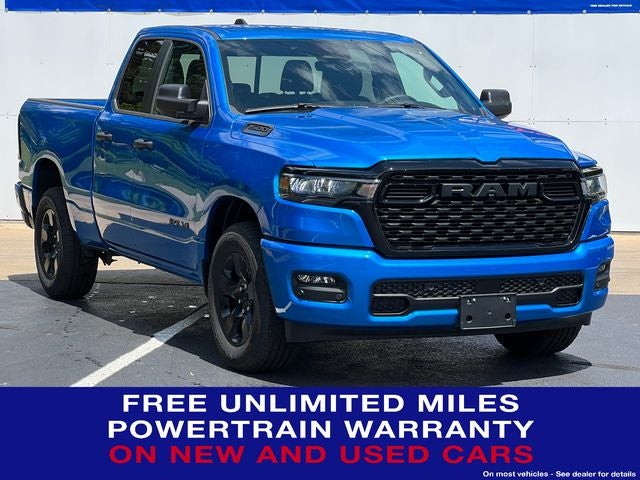 2025 RAM 1500 Tradesman Quad Cab 4x4 6'4' Box in Hydro Blue Pearlcoat — front three-quarter view