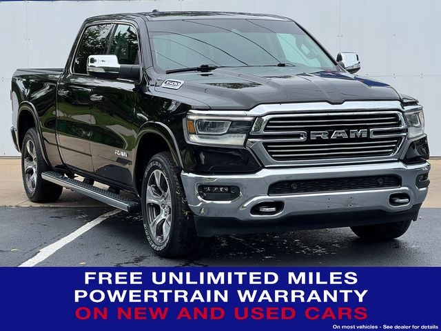 2022 RAM 1500 Laramie Crew Cab 4x4 6'4' Box in Diamond Black Crystal Pearlcoat — front three-quarter view